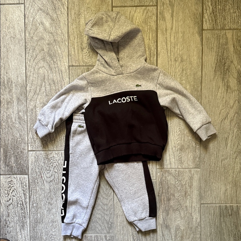 Lacoste Kids Two-Tone Gray and Black Hoodie Sweatshirt & Joggers Set